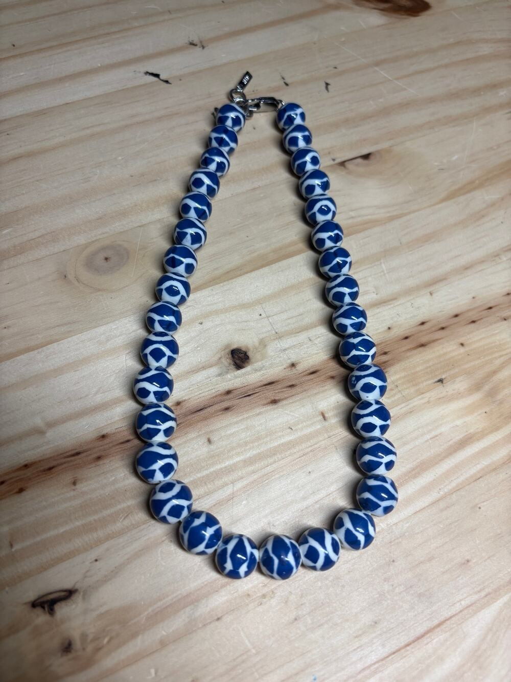 Zara White Blue Beaded Necklace Art Deco